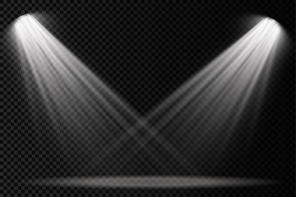 Set of white spotlight, projector light effect.