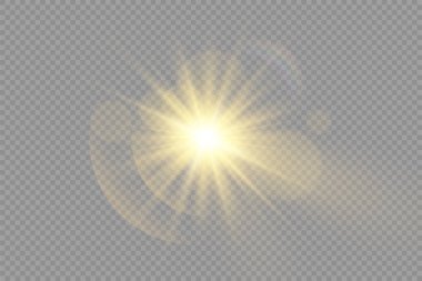 Parlak ışık yıldızı, sarı güneş ışınları.