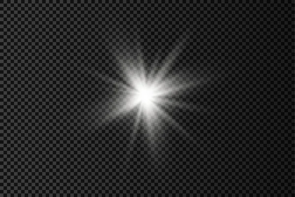Estrella de luz brillante blanca, rayos de sol estallidos. — Vector de stock