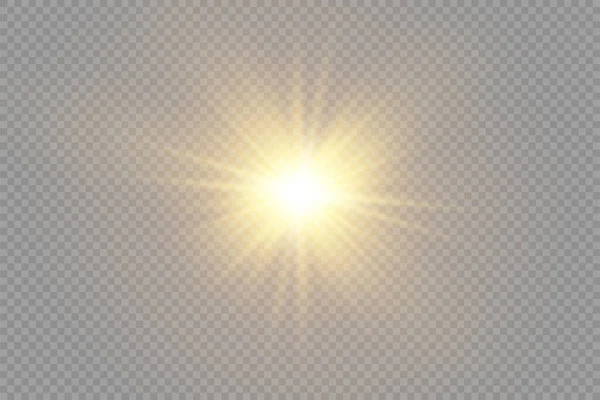 Luz brillante amarilla estrella brillante, sol dorado. — Vector de stock