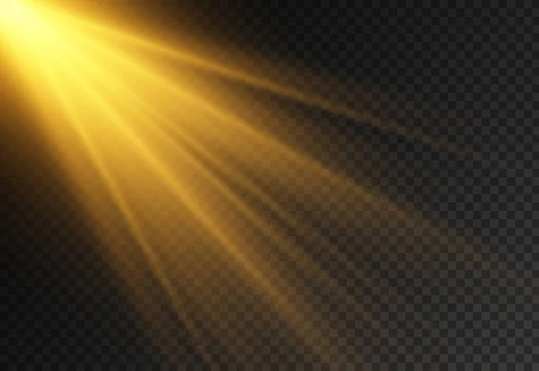Luce solare con esplosione luminosa, raggi solari brillanti. — Vettoriale Stock