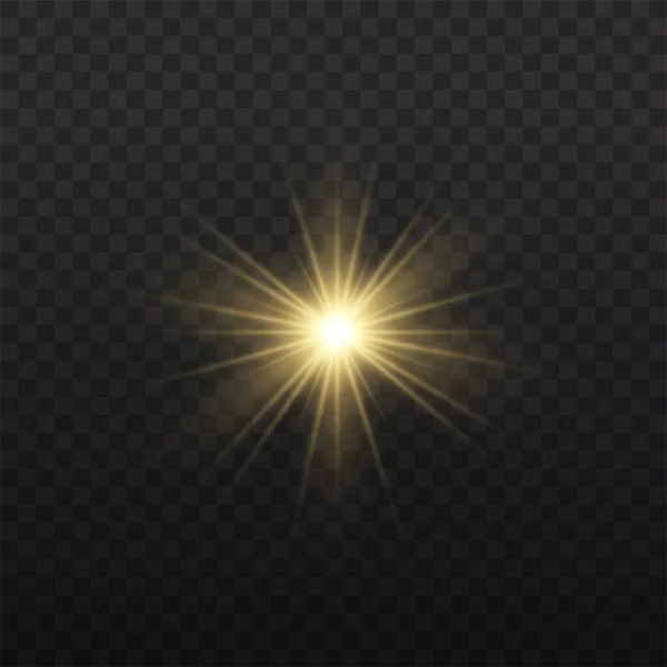 Stern platzt vor Licht, gelbe Sonnenstrahlen. — Stockvektor