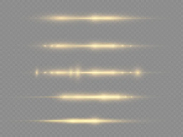 Rayo de luz horizontal, línea horizontal amarilla del flash — Vector de stock