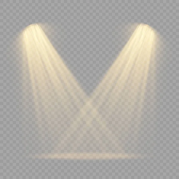 Projecteur projecteur, effet de lumière avec rayons jaunes — Image vectorielle