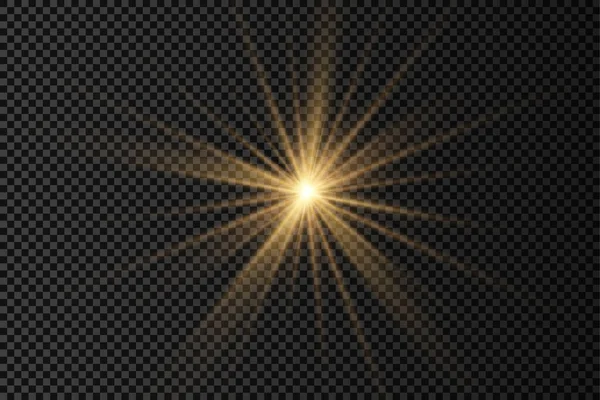노란 빛을 내는 밝은 별, 황금빛 태양. — 스톡 벡터