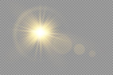 Parlak ışık yıldızı, sarı güneş ışınları.