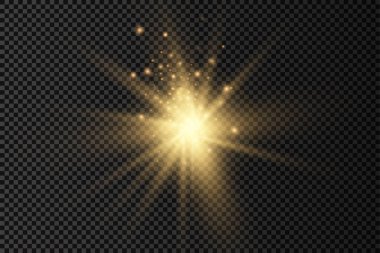 Sarı güneş ışınları, altın ışık efekti, yıldız.