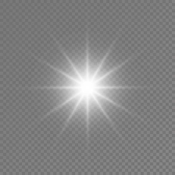 Stella chiara bianca, raggi di sole scoppiati. — Vettoriale Stock