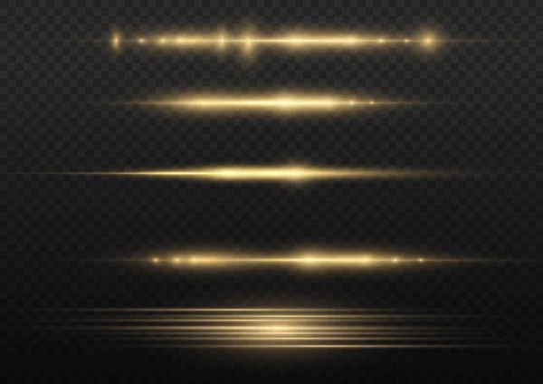 Gelbe Linie leuchten, horizontale Lichtstrahlen, Lichtstrahlen. — Stockvektor