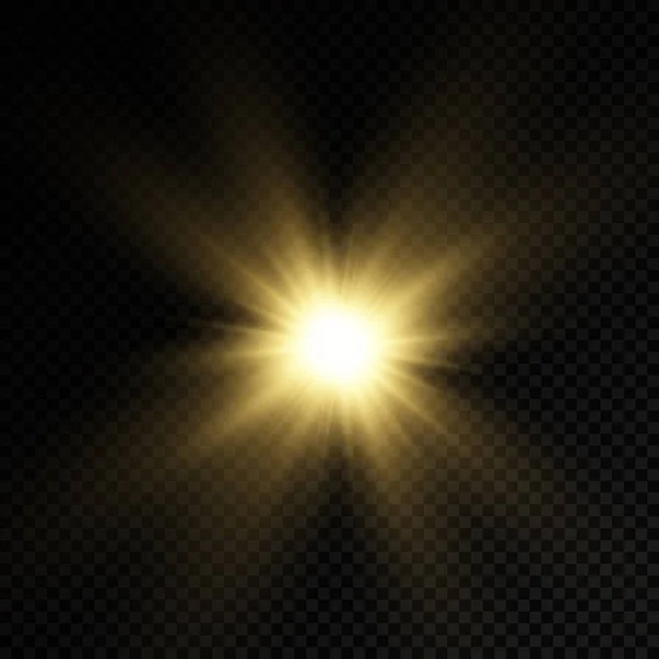 Brilho estrela de luz brilhante, raios de sol amarelos. — Vetor de Stock