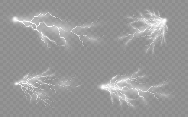 Ensemble de fermetures éclair, orage et effet foudre. — Image vectorielle