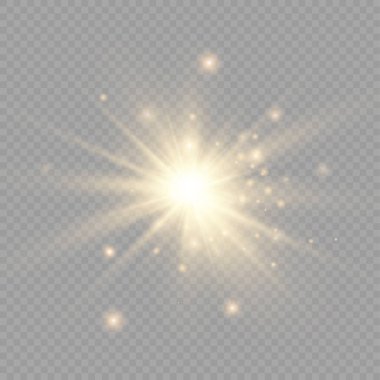 Sarı güneş ışınları, altın ışık efekti, yıldız.