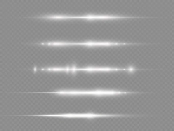 Rayos de luz horizontales, línea horizontal blanca del flash — Vector de stock