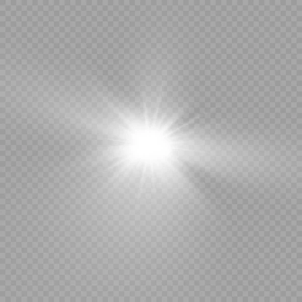 Explosión de luz blanca brillante, rayos de sol, estrella. — Archivo Imágenes Vectoriales