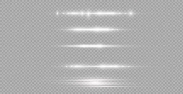 Vodorovné světelné paprsky, zářivě bílé čárové paprsky. — Stockový vektor