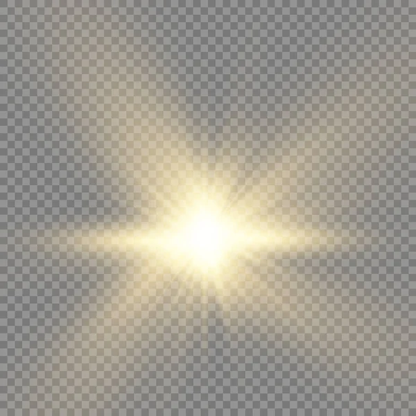 Explosión solar, luces amarillas brillantes rayos solares. — Vector de stock