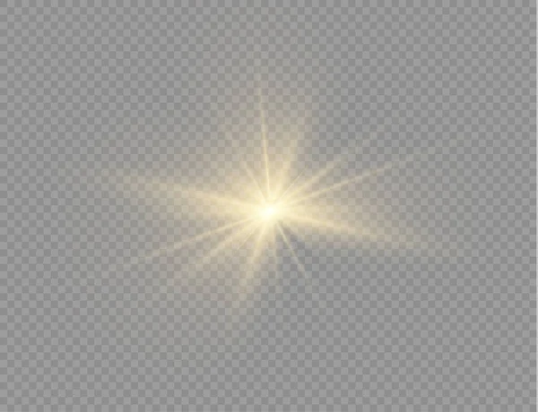 Stern platzt vor Licht, gelbe Sonnenstrahlen. — Stockvektor