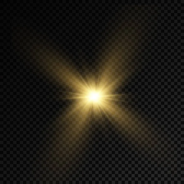 Gelb leuchtendes Licht heller Stern, goldene Sonne. — Stockvektor