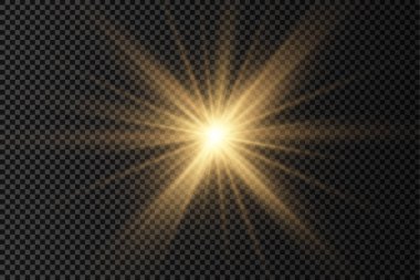 Sarı güneş ışınları, altın ışık efekti, yıldız.