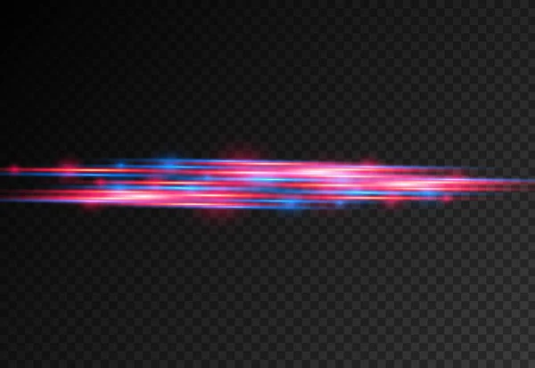 Rote, blaue Bewegungslinie, horizontale Lichtstrahlen. — Stockvektor