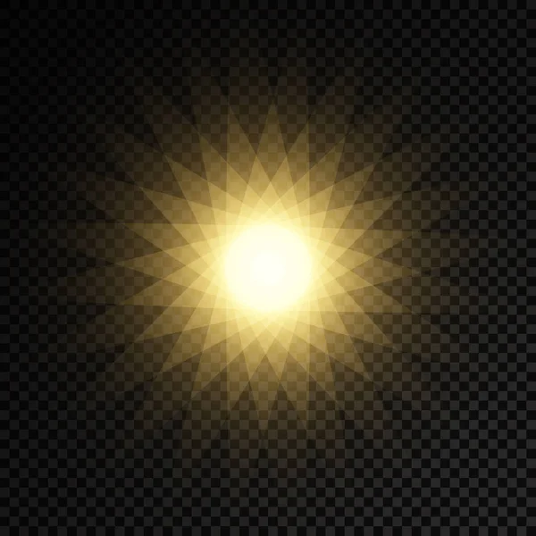 Resplandor estrella de luz brillante, rayos de sol amarillos. — Vector de stock