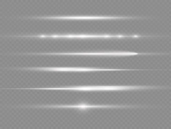Razele luminoase orizontale, linia orizontală albă bliț — Vector de stoc