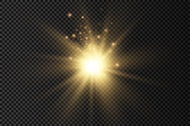 Parlak ışık yıldızı, sarı güneş ışınları.