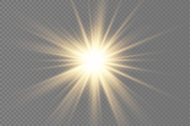 Parlak ışık yıldızı, sarı güneş ışınları.