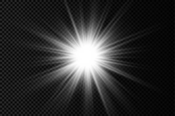 Біла сяюча світла зірка, вибухові сонячні промені . — стоковий вектор