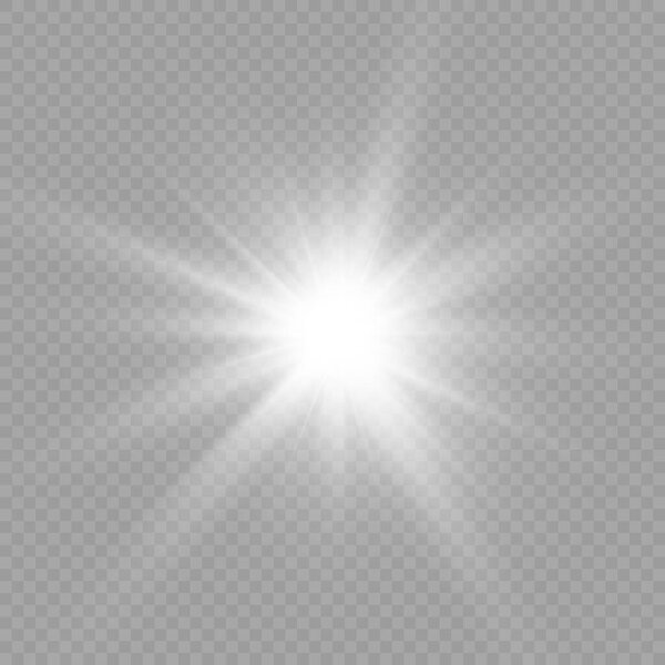 Белая светящаяся звезда, яркие солнечные лучи.