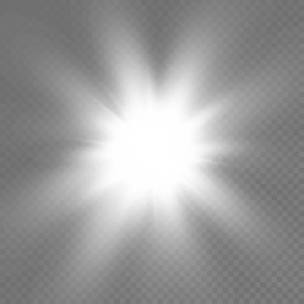 Estrella de luz brillante blanca, rayos de sol estallidos. — Archivo Imágenes Vectoriales