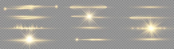 Horizontal light rays, flash yellow, glow beams. — Stock Photo, Image