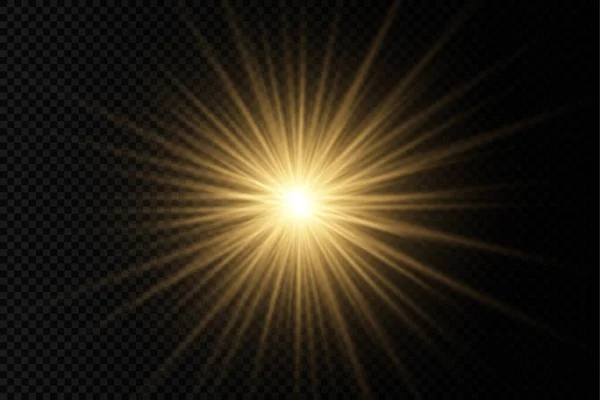 Glow bright light star, yellow sun rays. — Stock Vector