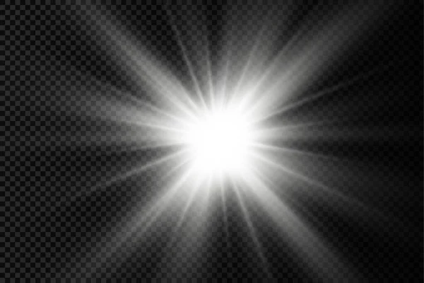 Λευκό λαμπερό φως αστέρι, έκρηξη ακτίνες του ήλιου. — Διανυσματικό Αρχείο