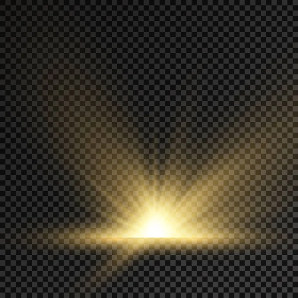 Explosion solaire, lumières jaunes rayons du soleil. — Image vectorielle