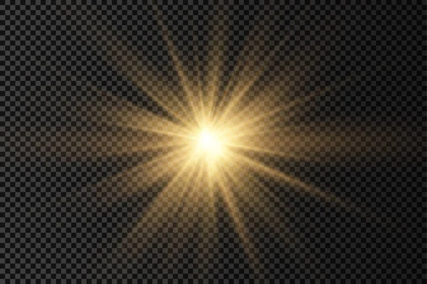 Resplandor estrella de luz brillante, rayos de sol amarillos. — Vector de stock