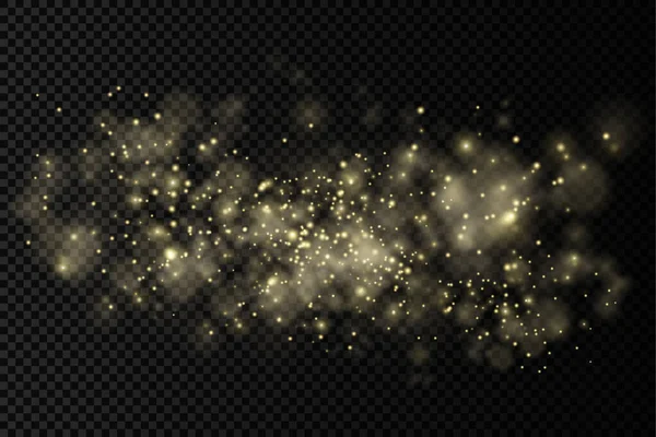 Sparkling gouden magie stof deeltjes bokeh licht. — Stockvector
