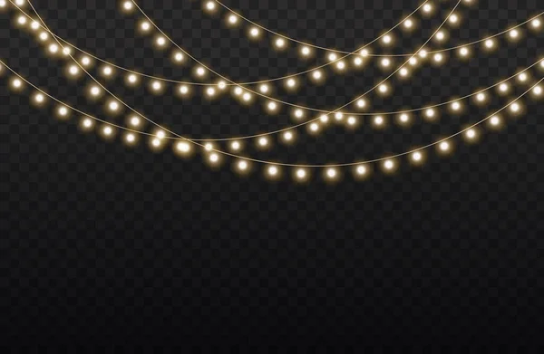 Guirlande de lumière dorée de Noël, lampe au néon led. — Image vectorielle