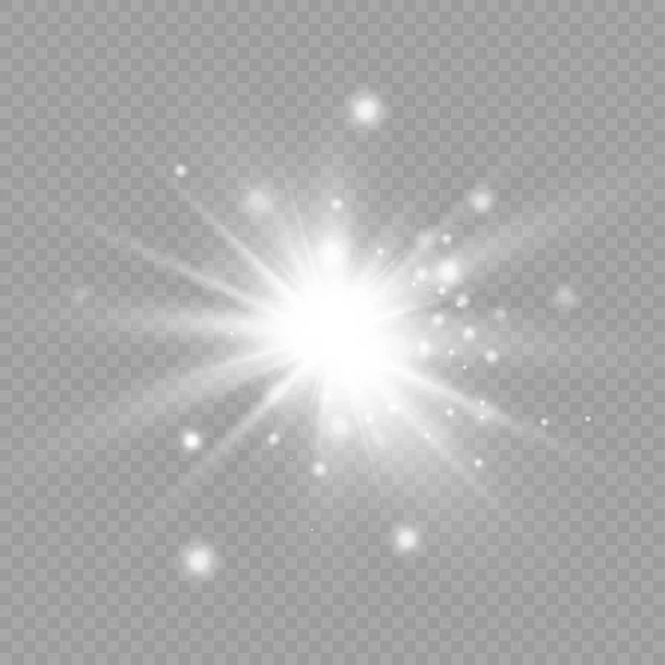 Biały błysk światła, promienie słoneczne, gwiazda. — Wektor stockowy