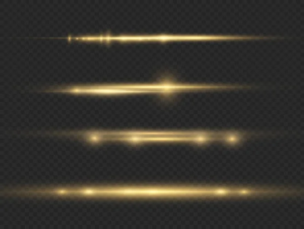 Rayo de luz horizontal, línea horizontal amarilla del flash — Vector de stock