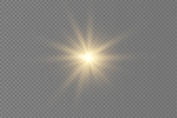 Resplandor estrella de luz brillante, rayos de sol amarillos. — Archivo Imágenes Vectoriales