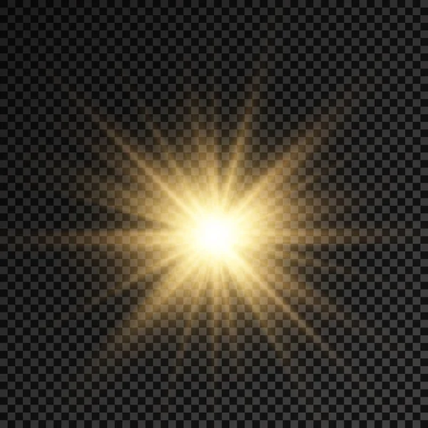 Resplandor estrella de luz brillante, rayos de sol amarillos. — Vector de stock