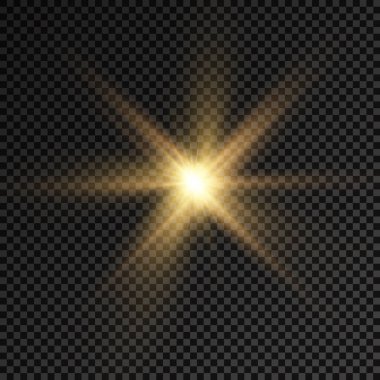 Sarı güneş ışınları, altın ışık efekti, yıldız.
