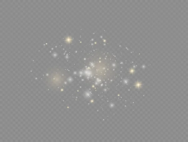 Beyaz toz kıvılcımlar ve yıldızlar, ışık efekti. — Stok Vektör