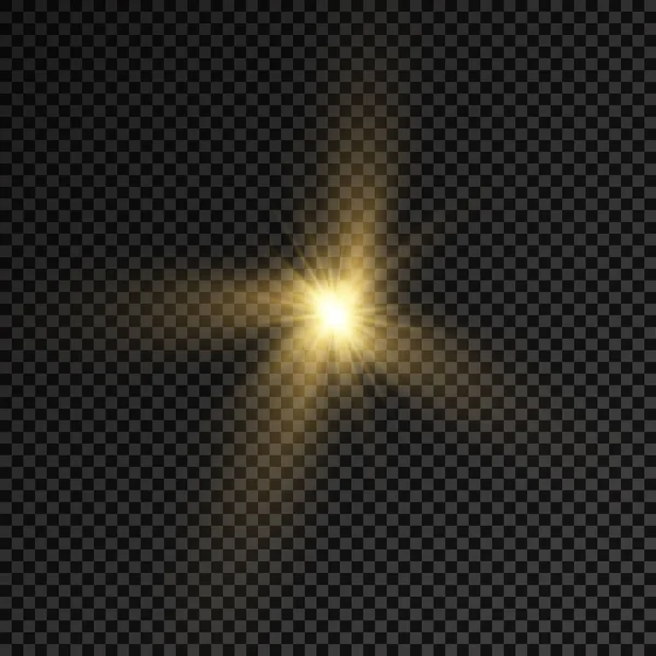 Luz brillante amarilla estrella brillante, sol dorado. — Vector de stock