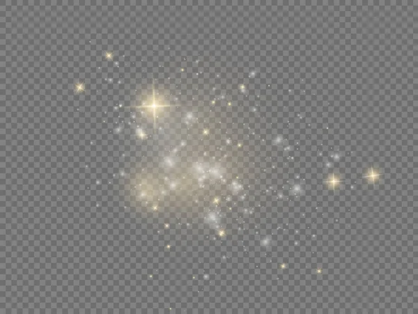 Bílé prachové jiskry a hvězda, světelný efekt. — Stockový vektor