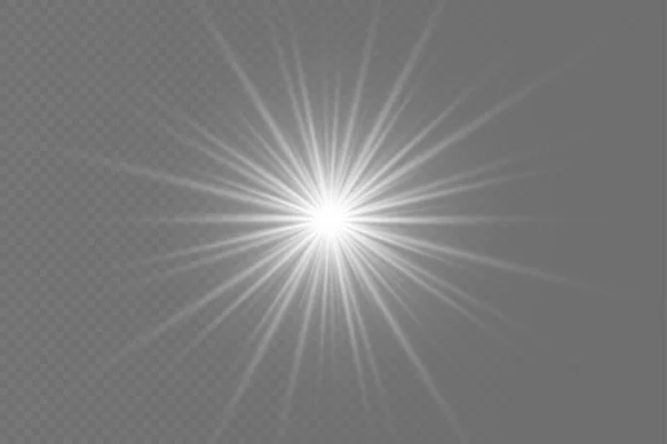 Explosión de luz blanca brillante, rayos de sol, estrella. — Archivo Imágenes Vectoriales