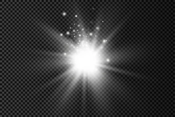 Estrella de luz brillante blanca, rayos de sol estallidos. — Archivo Imágenes Vectoriales