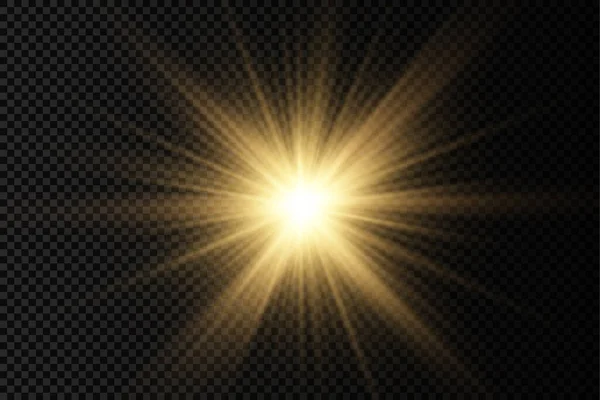 Resplandor estrella de luz brillante, rayos de sol amarillos. — Vector de stock