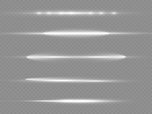 Rayos de luz horizontales, línea horizontal blanca del flash — Vector de stock